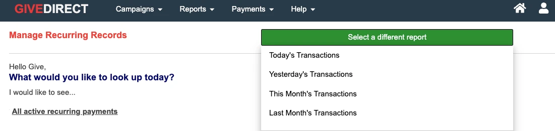 top of the recurring payments page