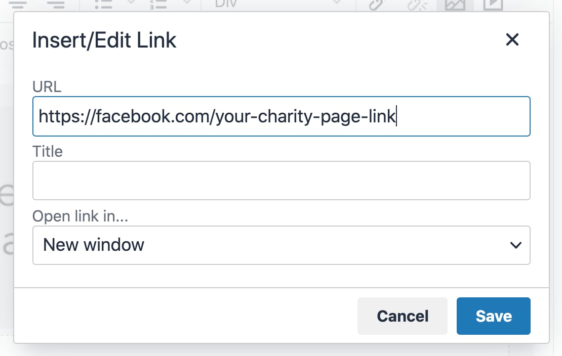 showing the insert link window