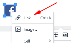 showing the link option when clicking a social media icon